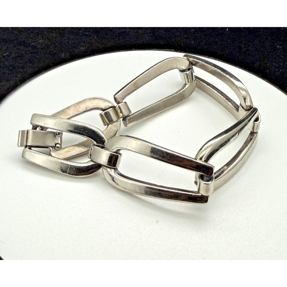 925 Sterling Silver Large Link Bracelet Marked Mexico 7.5 Inches Heavy 43g